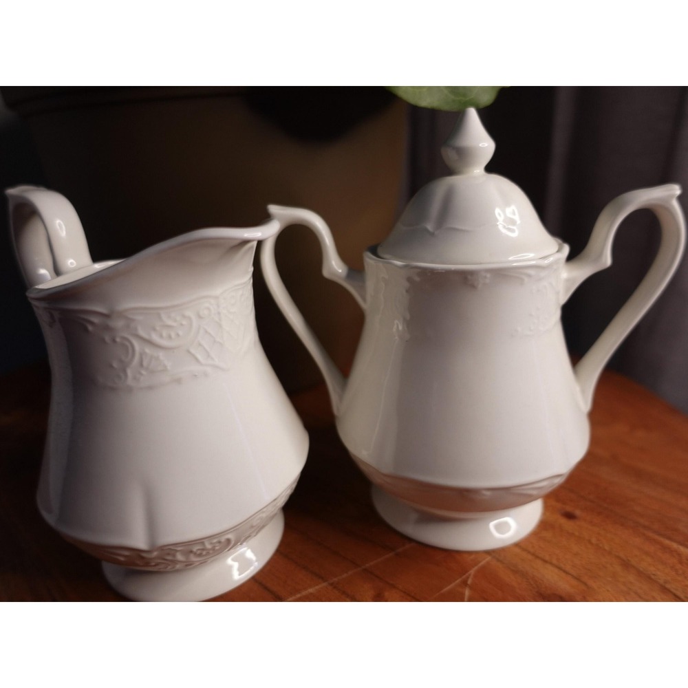 Vintage Creamer and Sugar‎ Bowl Set Made in England Embossed Porcelain